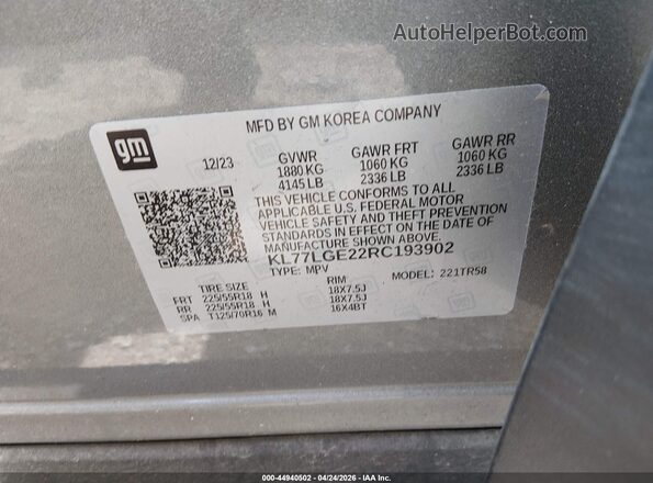 KL77LGE22RC193902 2024 CHEVROLET TRAX Silver Vista del compartimento del motor