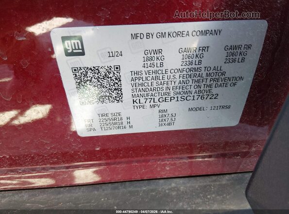 KL77LGEP1SC176722 2025 CHEVROLET TRAX Red Շարժիչի բաժամունքի տեսք