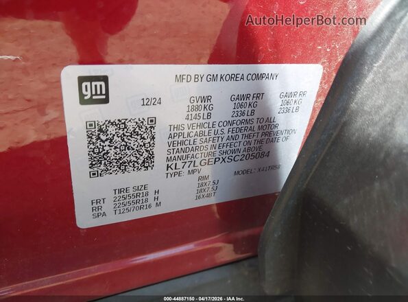 KL77LGEPXSC205084 2025 CHEVROLET TRAX Maroon ძრავის განყოფილების ხედი