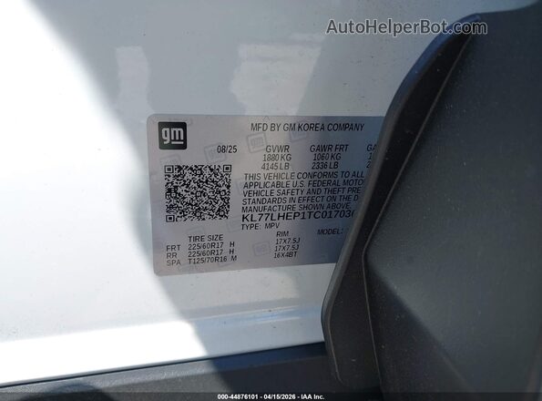 KL77LHEP1TC017030 2026 CHEVROLET TRAX White Widok komory silnika