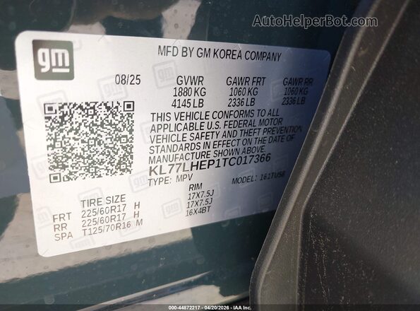 KL77LHEP1TC017366 2026 CHEVROLET TRAX Green 