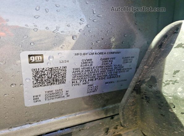 KL77LHEP3SC184231 2025 CHEVROLET TRAX Gray Vista interior de 360 grados