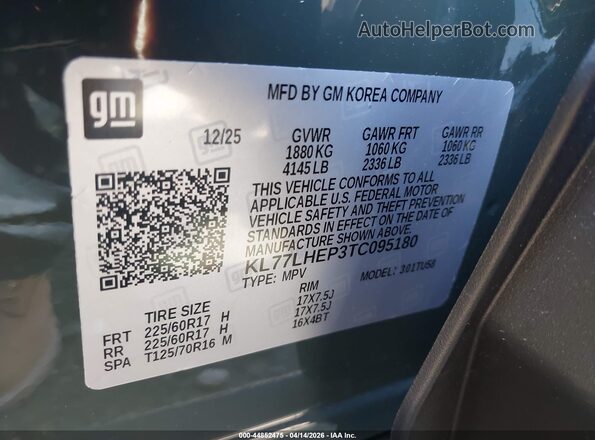 KL77LHEP3TC095180 2026 CHEVROLET TRAX Gray 