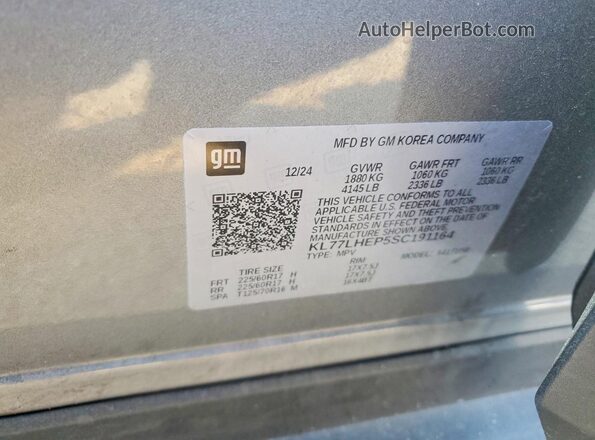 KL77LHEP5SC191164 2025 CHEVROLET TRAX Silver Widok naklejki z numerem VIN