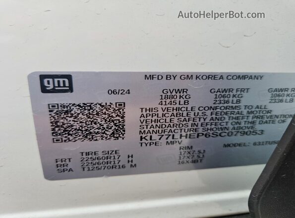 KL77LHEP6SC079053 2025 CHEVROLET TRAX White 