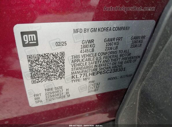 KL77LHEP6SC238301 2025 CHEVROLET TRAX Красный Вид подкапотного пространства