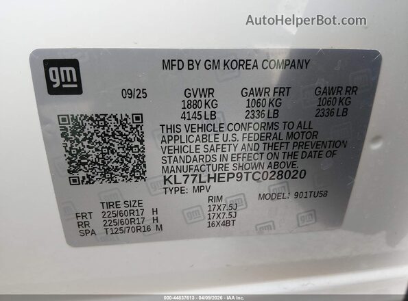 KL77LHEP9TC028020 2026 CHEVROLET TRAX White Engine compartment view