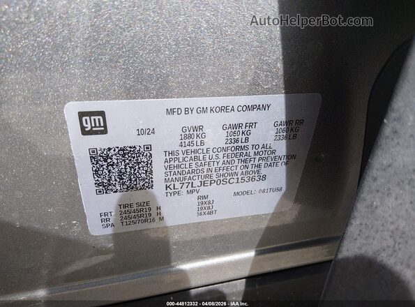 KL77LJEP0SC153638 2025 CHEVROLET TRAX Gray Widok komory silnika