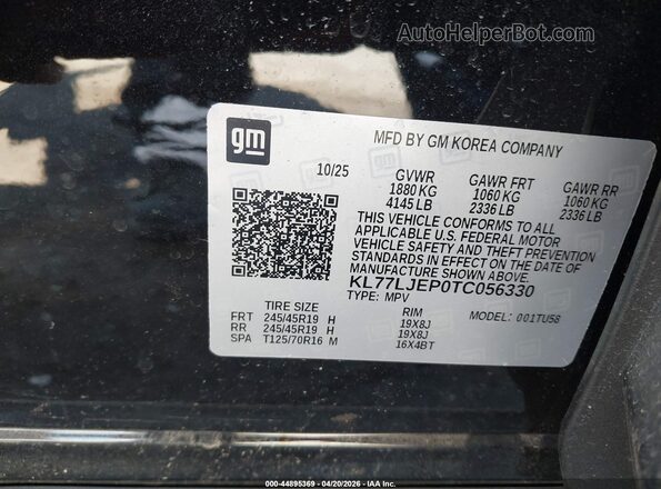 KL77LJEP0TC056330 2026 CHEVROLET TRAX Black Vista del compartimento del motor