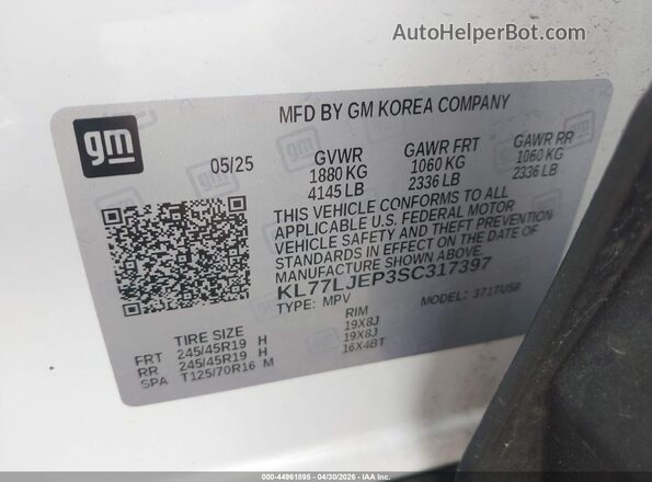 KL77LJEP3SC317397 2025 CHEVROLET TRAX White 