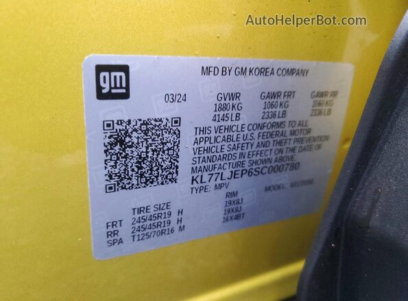 KL77LJEP6SC000780 2025 CHEVROLET TRAX Yellow 