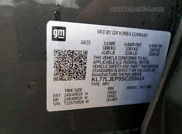 KL77LJEP9SC293414 2025 CHEVROLET TRAX Black Вид наклейки з VIN-кодом