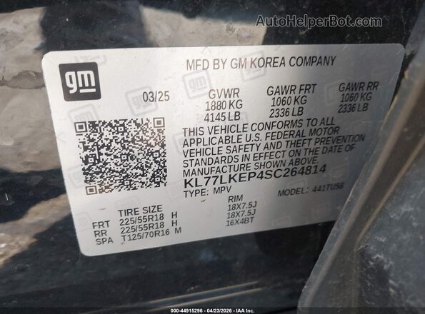 KL77LKEP4SC264814 2025 CHEVROLET TRAX Black Շարժիչի բաժամունքի տեսք