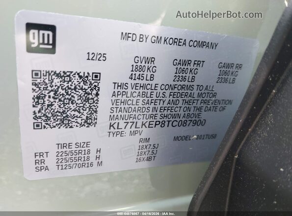 KL77LKEP8TC087900 2026 CHEVROLET TRAX Green Вид підкапотного простору