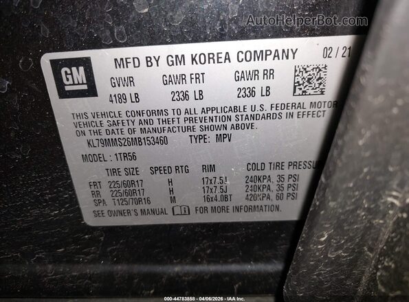 KL79MMS26MB153460 2021 CHEVROLET TRAILBLAZER Black Engine compartment view