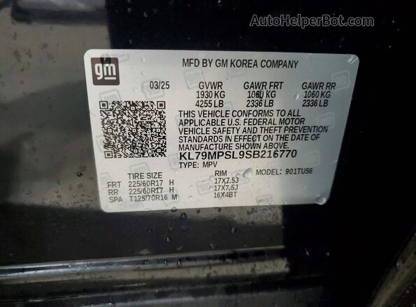 KL79MPSL9SB216770 2025 CHEVROLET TRAILBLAZER Black Vista de la etiqueta del VIN