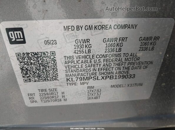 KL79MPSLXPB199033 2023 CHEVROLET TRAILBLAZER Gray Engine compartment view