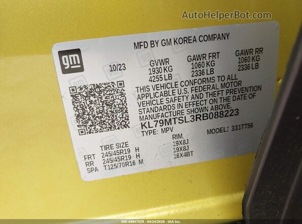 KL79MTSL3RB088223 2024 CHEVROLET TRAILBLAZER Yellow ძრავის განყოფილების ხედი