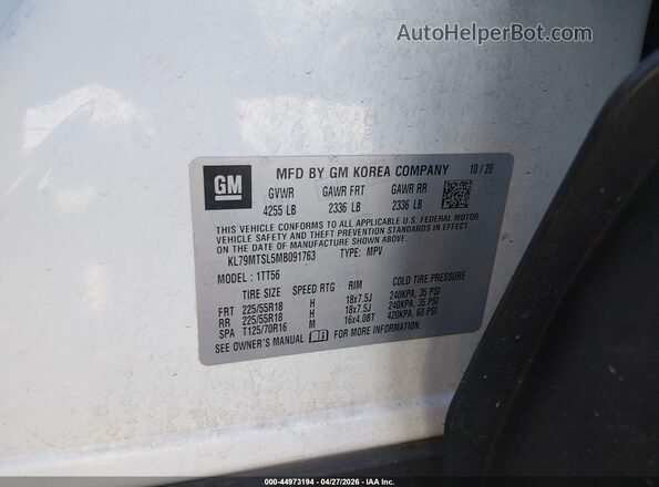 KL79MTSL5MB091763 2021 CHEVROLET TRAILBLAZER White Engine compartment view