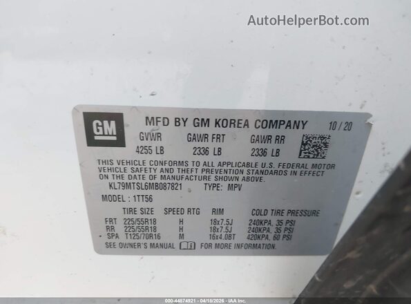 KL79MTSL6MB087821 2021 CHEVROLET TRAILBLAZER White Vista del compartimento del motor