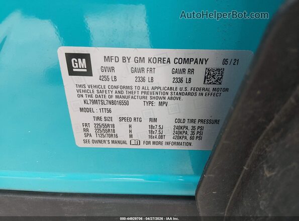 KL79MTSL7NB016550 2022 CHEVROLET TRAILBLAZER Blue Vista del compartimento del motor