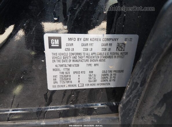 KL79MTSL7NB147039 2022 CHEVROLET TRAILBLAZER Black ძრავის განყოფილების ხედი