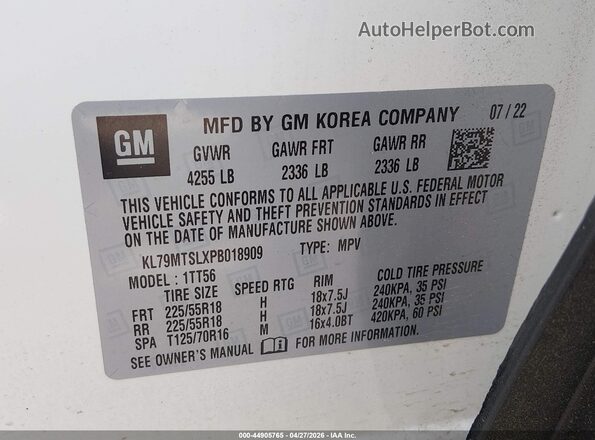 KL79MTSLXPB018909 2023 CHEVROLET TRAILBLAZER Белый Вид подкапотного пространства