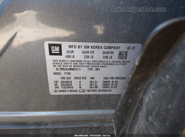 KL79MUSL6MB053111 2021 CHEVROLET TRAILBLAZER Gray Vista del compartimento del motor