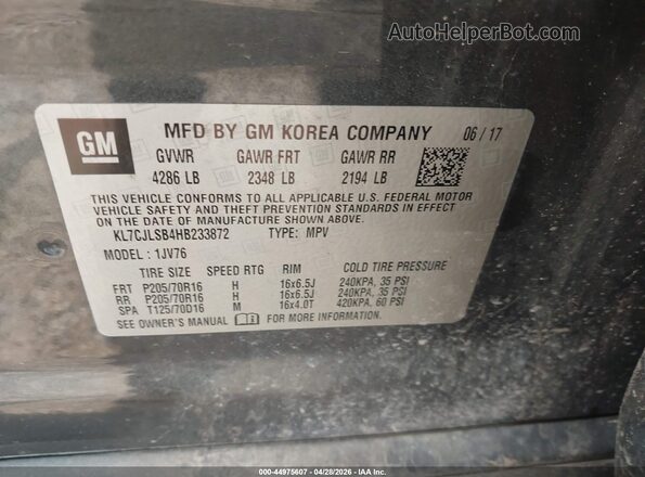 KL7CJLSB4HB233872 2017 CHEVROLET TRAX Gray Engine compartment view