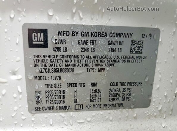 KL7CJLSB5LB085028 2020 CHEVROLET TRAX White 