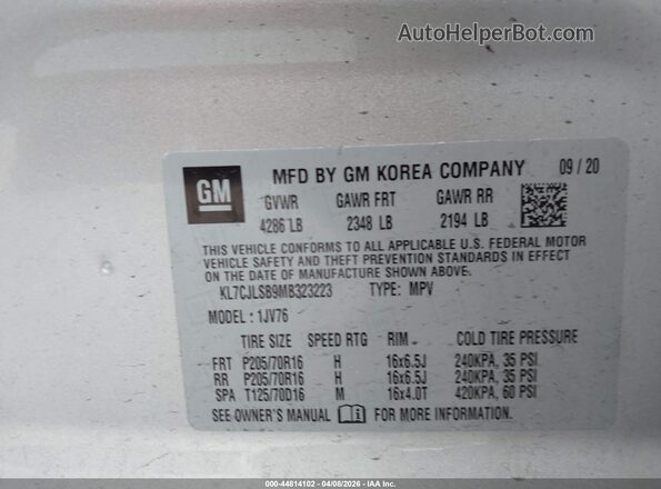 KL7CJLSB9MB323223 2021 CHEVROLET TRAX Silver Շարժիչի բաժամունքի տեսք