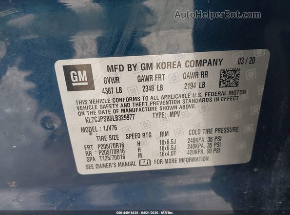 KL7CJPSB5LB329977 2020 CHEVROLET TRAX Blue 