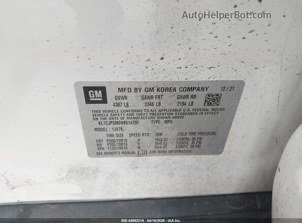 KL7CJPSM0NB514295 2022 CHEVROLET TRAX White Widok komory silnika