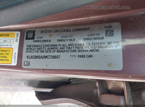 KL8CB6SA2MC729937 2021 CHEVROLET SPARK Purple 