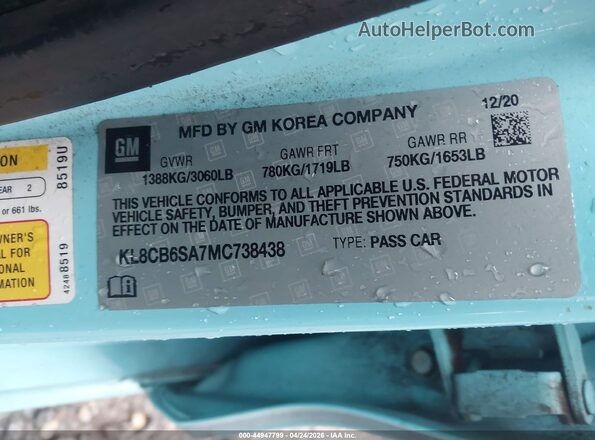 KL8CB6SA7MC738438 2021 CHEVROLET SPARK Light Blue ძრავის განყოფილების ხედი