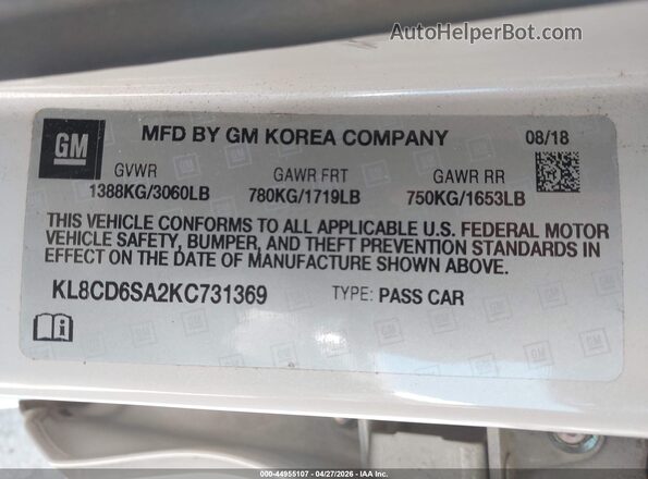 KL8CD6SA2KC731369 2019 CHEVROLET SPARK Кремовый Вид подкапотного пространства