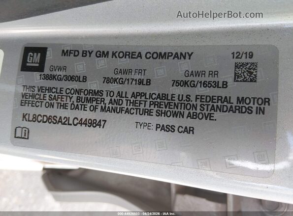 KL8CD6SA2LC449847 2020 CHEVROLET SPARK Silver Շարժիչի բաժամունքի տեսք