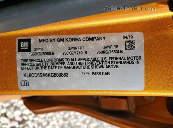 KL8CD6SA6KC809863 2019 CHEVROLET SPARK Orange 