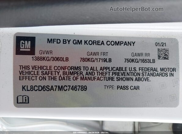 KL8CD6SA7MC746789 2021 CHEVROLET SPARK White Engine compartment view