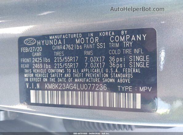 KM8K23AG4LU077236 2020 HYUNDAI KONA ELECTRIC Silver Engine compartment view