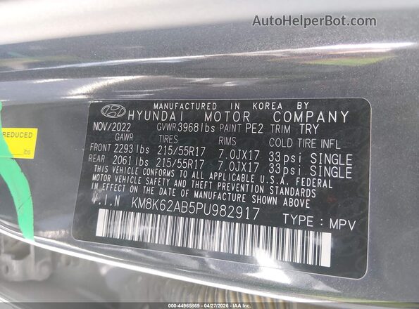 KM8K62AB5PU982917 2023 HYUNDAI KONA Gray 