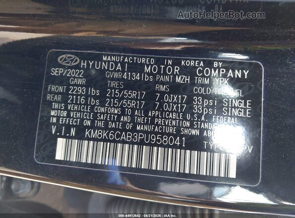 KM8K6CAB3PU958041 2023 HYUNDAI KONA Black ძრავის განყოფილების ხედი