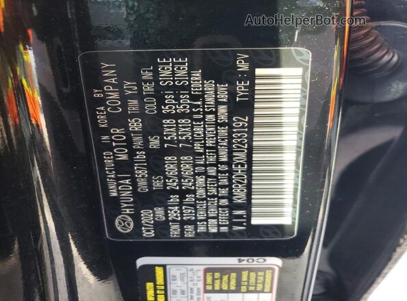 KM8R2DHEXMU233192 2021 HYUNDAI PALISADE Black Vista de la etiqueta del VIN