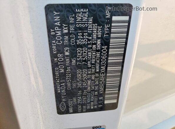 KM8R54HEXMU306004 2021 HYUNDAI PALISADE White VIN sticker view