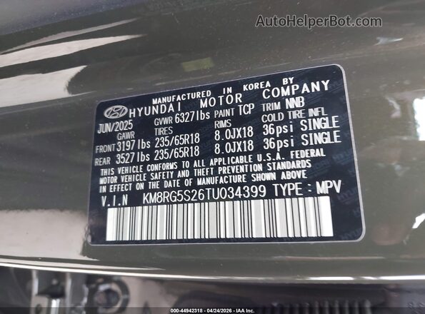 KM8RG5S26TU034399 2026 HYUNDAI PALISADE Green Շարժիչի բաժամունքի տեսք