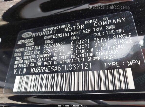 KM8RMESA6TU032121 2026 HYUNDAI PALISADE HEV Black 