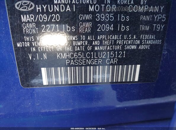 KMHC65LC1LU215121 2020 HYUNDAI IONIQ HYBRID Blue Engine compartment view