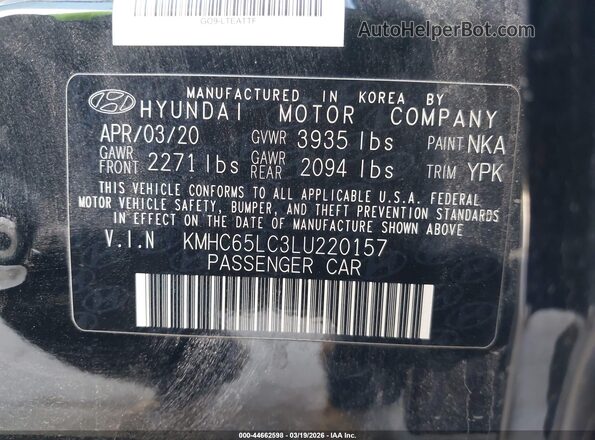 KMHC65LC3LU220157 2020 HYUNDAI IONIQ HYBRID Black Engine compartment view