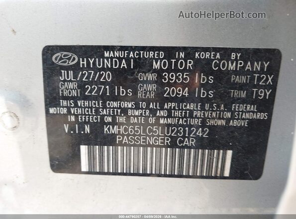 KMHC65LC5LU231242 2020 HYUNDAI IONIQ HYBRID Silver Engine compartment view