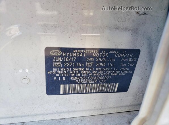 KMHC65LC8HU046027 2017 HYUNDAI IONIQ White Շարժիչի բաժամունքի տեսք